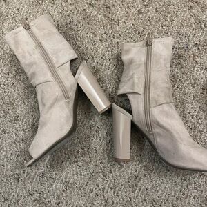 Guess Taupe Suede Block Heel Zip Ankle Boots